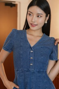Kaiden Knot Buttons Denim Dress (XS)