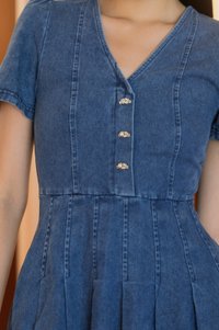 Kaiden Knot Buttons Denim Dress (XS)