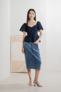Brinia Ribbon Eyelet Button Top In Navy