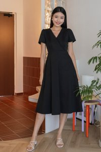 Mal Pintuck Overlap Midi Dress In Black (XS)