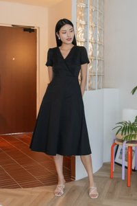 Mal Pintuck Overlap Midi Dress In Black (XS)
