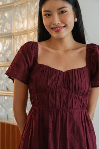 Ashby Eyelet Ruched Dress In Wine