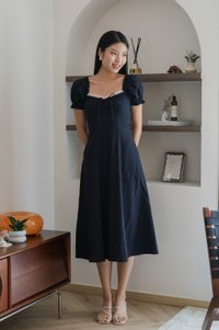 Phaedra Ribbon Lace Midi Dress In Navy (S)