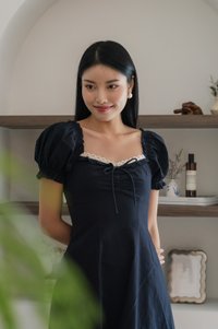Phaedra Ribbon Lace Midi Dress In Navy (S)