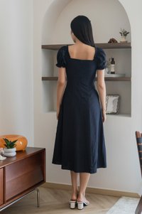 Phaedra Ribbon Lace Midi Dress In Navy (S)