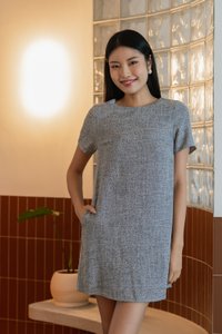 Odin Textured Shift Dress In Grey