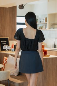 Selina Eyelet Square Neck Top In Black