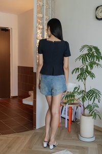 Jones Pintuck Lacey Ribbon Top In Navy