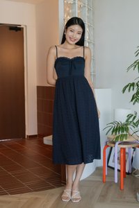 Ezi Eyelet Camisole Midi Dress In Navy