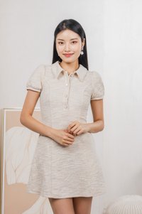 Jackie Tweed Button Shirt Dress In Cream