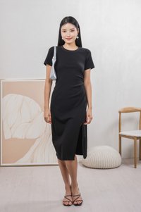 Osborn Side Ruched Midi Dress In Black