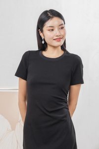 Osborn Side Ruched Midi Dress In Black