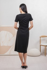 Osborn Side Ruched Midi Dress In Black