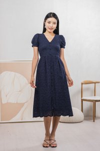 Hansel Eyelet Empire Midi Dress In Navy