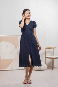 Hansel Eyelet Empire Midi Dress In Navy