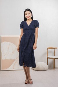 Hansel Eyelet Empire Midi Dress In Navy