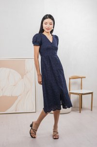 Hansel Eyelet Empire Midi Dress In Navy