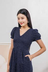 Hansel Eyelet Empire Midi Dress In Navy