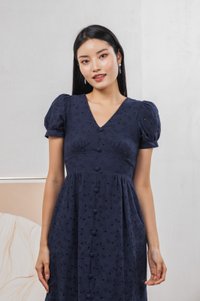 Hansel Eyelet Empire Midi Dress In Navy