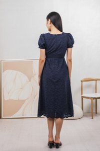Hansel Eyelet Empire Midi Dress In Navy