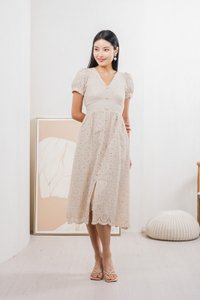 Hansel Eyelet Empire Midi Dress In Cream