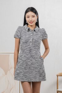 Jackie Tweed Button Shirt Dress In Black