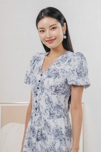 Roslin Printed Button Midi Dress In Navy (S)