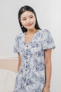 Roslin Printed Button Midi Dress In Navy (S)