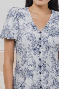 Roslin Printed Button Midi Dress In Navy (S)