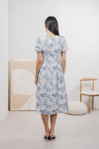 Roslin Printed Button Midi Dress In Navy (S)
