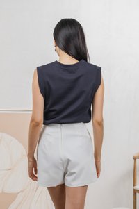 Chase Cotton V Neck Basic Top In Navy