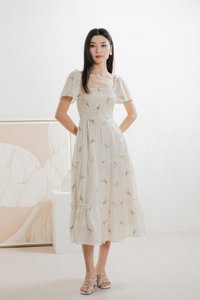 Imperia Smocked Midi Dress In Cream (XS)
