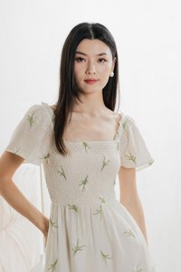 Imperia Smocked Midi Dress In Cream (XS)