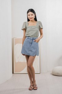 Selina Eyelet Square Neck Top In Sage