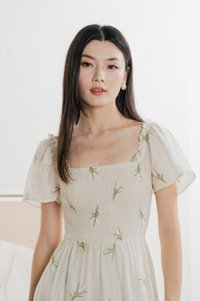 Imperia Smocked Midi Dress In Cream (XS)
