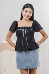 Julia Ribbonette Lace Top In Black