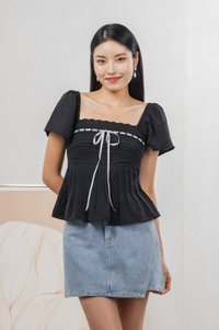 Julia Ribbonette Lace Top In Black