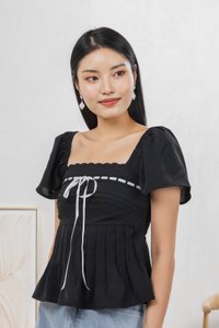 Julia Ribbonette Lace Top In Black