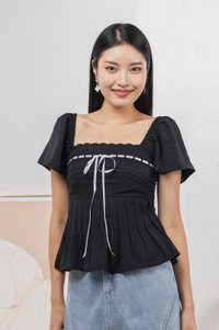 Julia Ribbonette Lace Top In Black