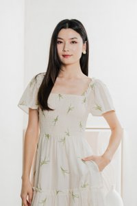 Imperia Smocked Midi Dress In Cream (XS)