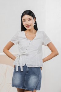 Raye Ribbon Faux Wrap Top In White