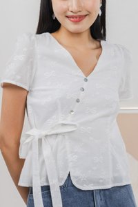 Raye Ribbon Faux Wrap Top In White