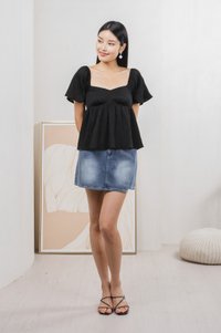Tanya Textured Babydoll Top In Black