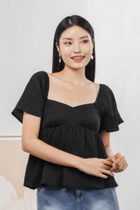 Tanya Textured Babydoll Top In Black