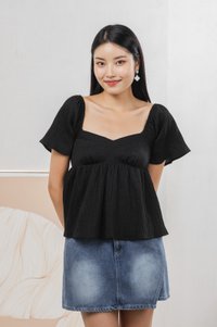 Tanya Textured Babydoll Top In Black