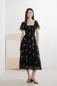 Imperia Smocked Midi Dress In Black (XS)