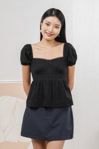 Ethel Broderie Top In Black