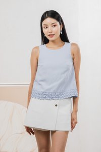 Tessa Ruffles Shift Top In Ice Blue