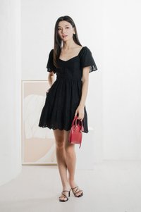 Brinia Ribbon Eyelet Button Dress In Black