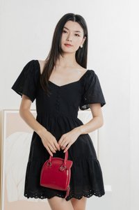 Brinia Ribbon Eyelet Button Dress In Black